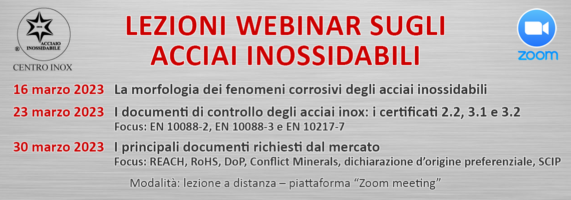 LEZIONI WEBINAR SUGLI ACCIAI INOSSIDABILI