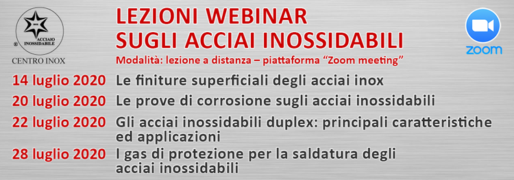 LEZIONI WEBINAR SUGLI ACCIAI INOSSIDABILI