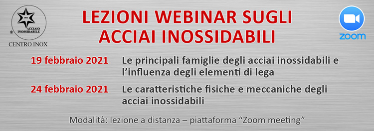 LEZIONI WEBINAR SUGLI ACCIAI INOSSIDABILI