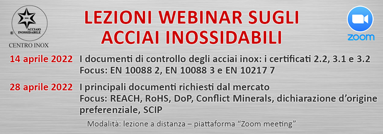 LEZIONI WEBINAR SUGLI ACCIAI INOSSIDABILI