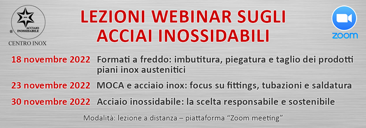 LEZIONI WEBINAR SUGLI ACCIAI INOSSIDABILI