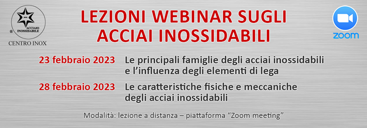 LEZIONI WEBINAR SUGLI ACCIAI INOSSIDABILI