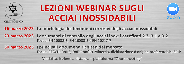 LEZIONI WEBINAR SUGLI ACCIAI INOSSIDABILI